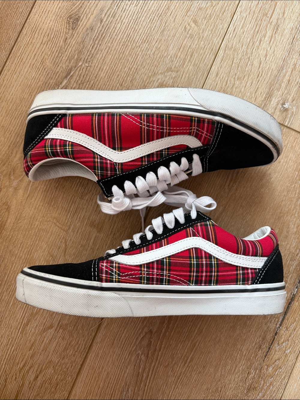 Vans Old Skool Plaid Red Classic Low-Top Lace-Up Sneakers Red Black M6.5 W8